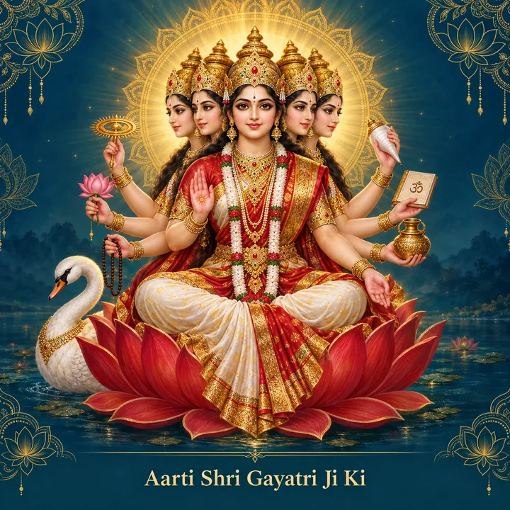 Devotional illustration accompanying Aarti Shri Gayatri Ji Ki