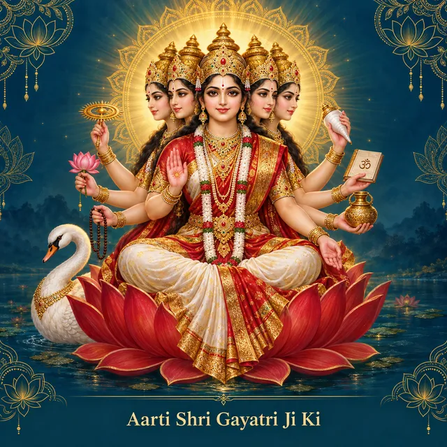 Devotional illustration accompanying Aarti Shri Gayatri Ji Ki