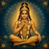 Traditional devotional depiction of Ayyappa seated in a yogic meditation posture, wearing a bell, in simple ascetic dress