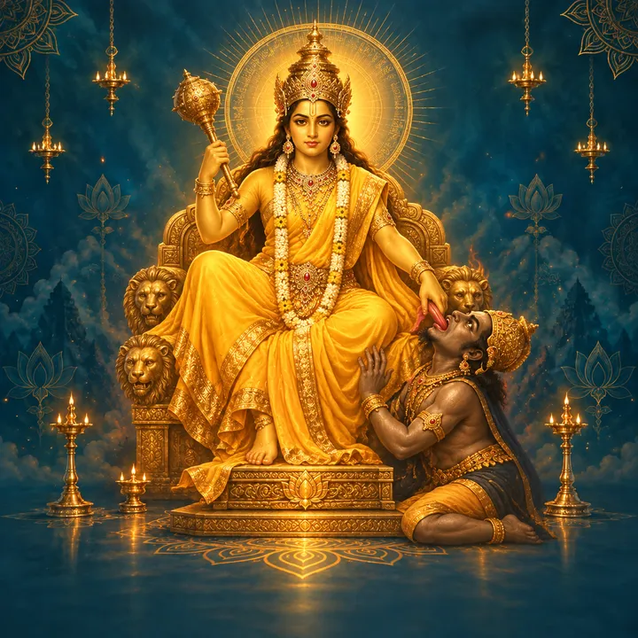 Devotional depiction of Bagalamukhi