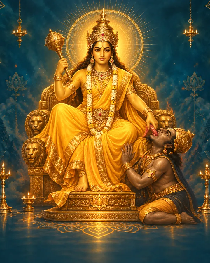 Devotional depiction of Bagalamukhi