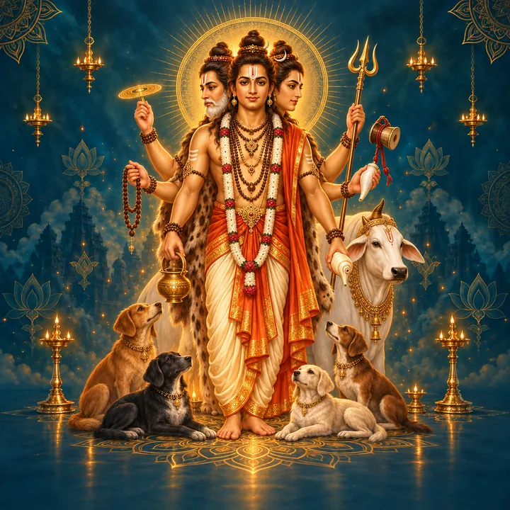 Devotional depiction of Dattatreya