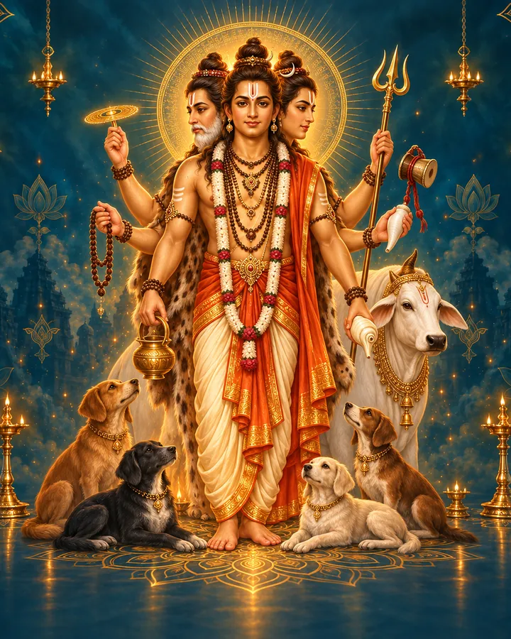 Devotional depiction of Dattatreya