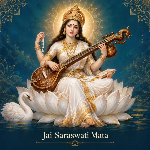 Devotional illustration accompanying Jai Saraswati Mata