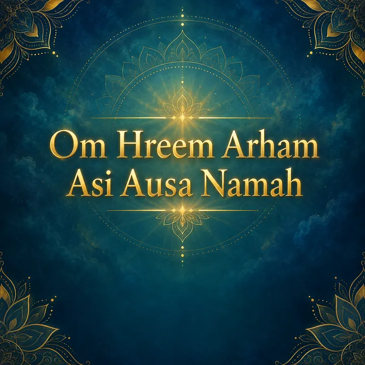 Devotional illustration accompanying Om Hreem Arham Asi Ausa Namah