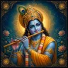 Traditional devotional depiction of Krishna playing the flute