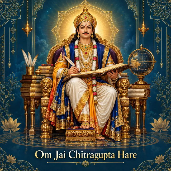Devotional illustration accompanying Om Jai Chitragupta Hare