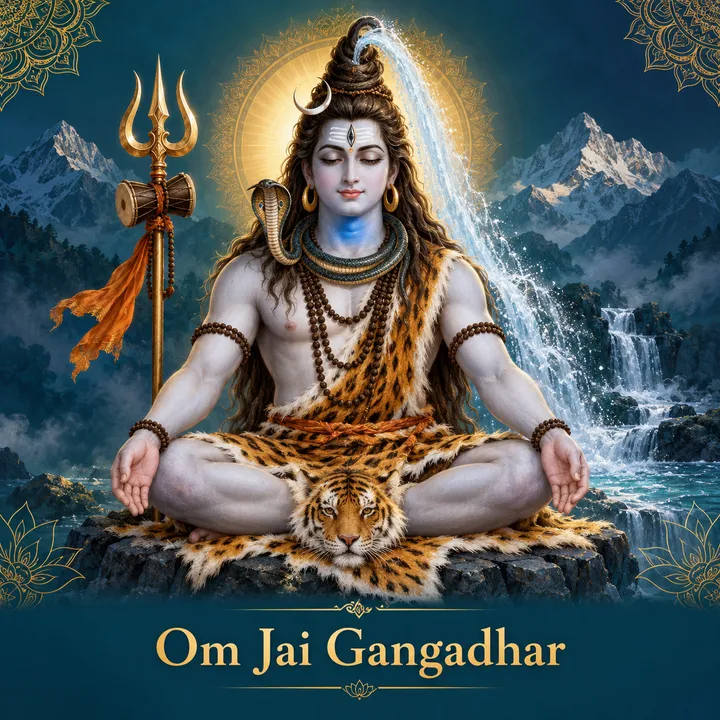Devotional illustration accompanying Om Jai Gangadhar