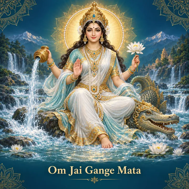 Devotional illustration accompanying Om Jai Gange Mata