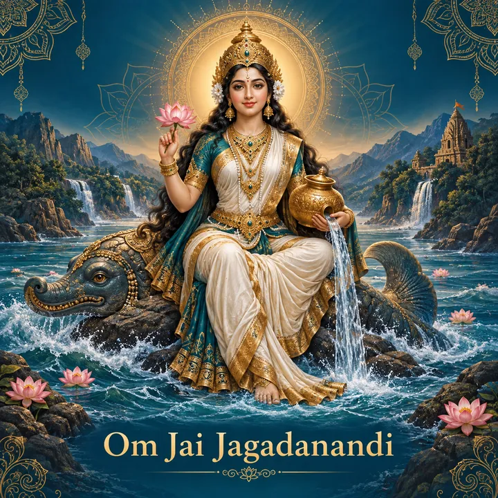 Devotional illustration accompanying Om Jai Jagadanandi