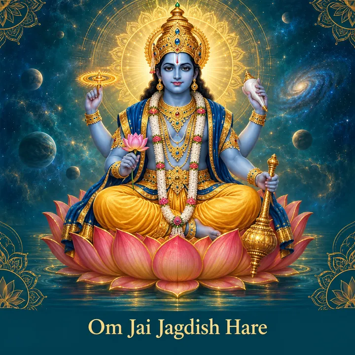 Devotional illustration accompanying Om Jai Jagdish Hare