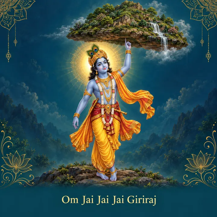 Devotional illustration accompanying Om Jai Jai Jai Giriraj