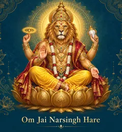 Devotional illustration accompanying Om Jai Narsingh Hare