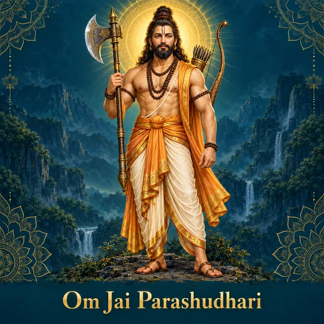 Devotional illustration accompanying Om Jai Parashudhari