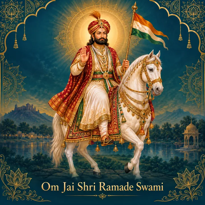 Devotional illustration accompanying Om Jai Shri Ramade Swami