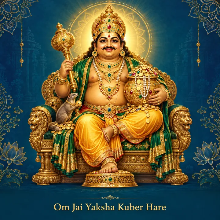 Devotional illustration accompanying Om Jai Yaksha Kuber Hare
