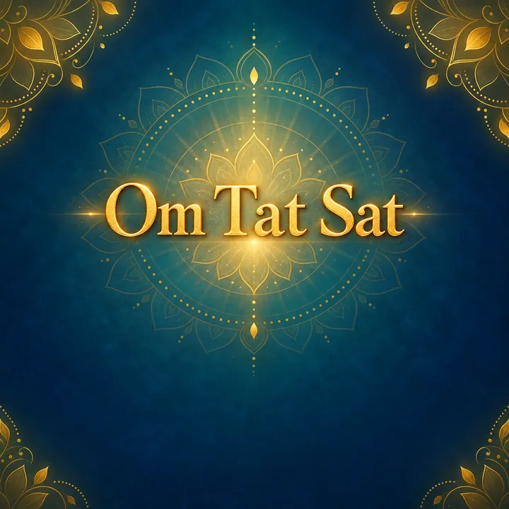 Devotional illustration accompanying Om Tat Sat