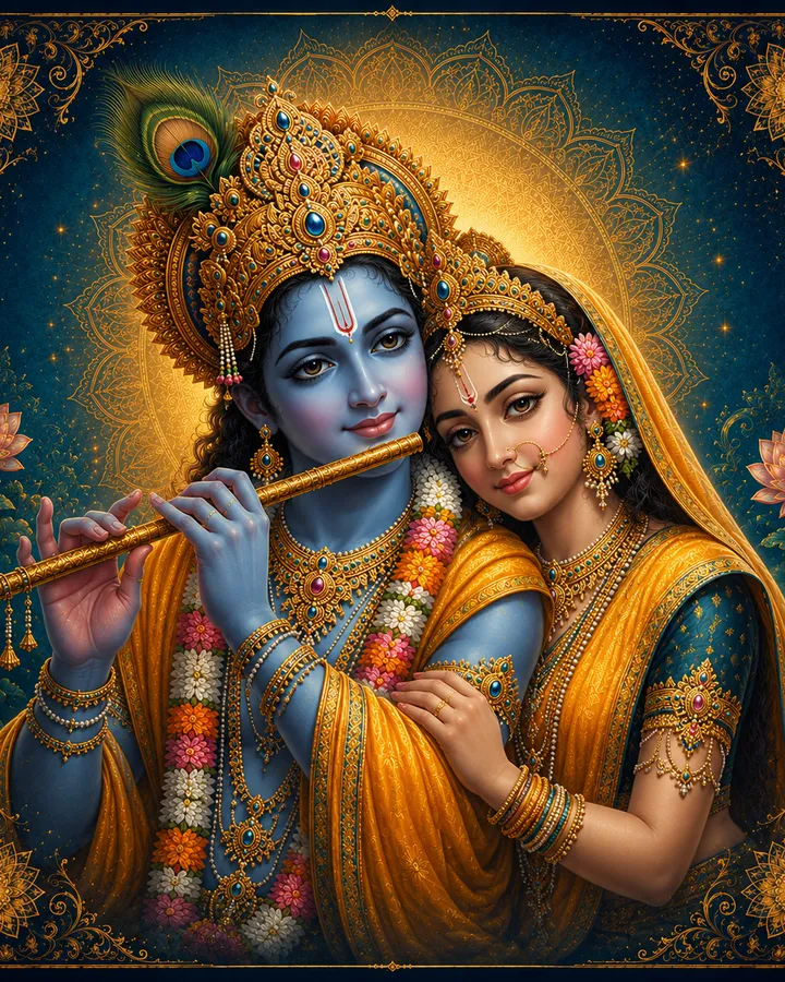Traditional devotional depiction of Radha and Krishna together