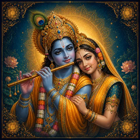 Traditional devotional depiction of Radha and Krishna together