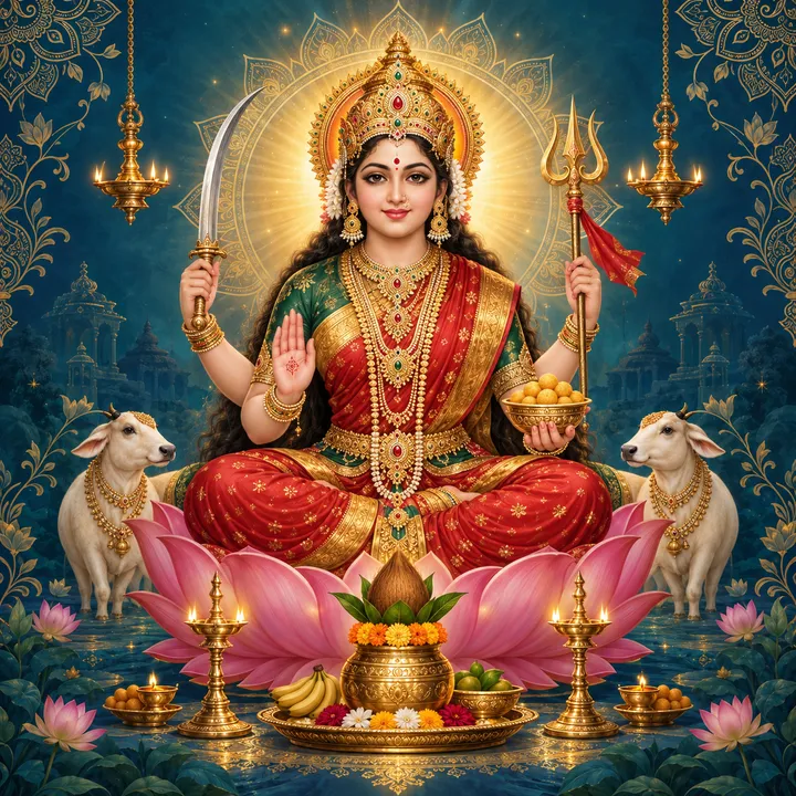 Devotional depiction of Santoshi Mata