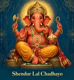 Devotional illustration accompanying Shendur Lal Chadhayo