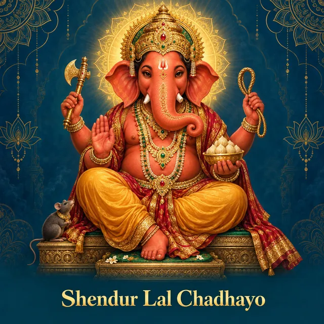 Devotional illustration accompanying Shendur Lal Chadhayo