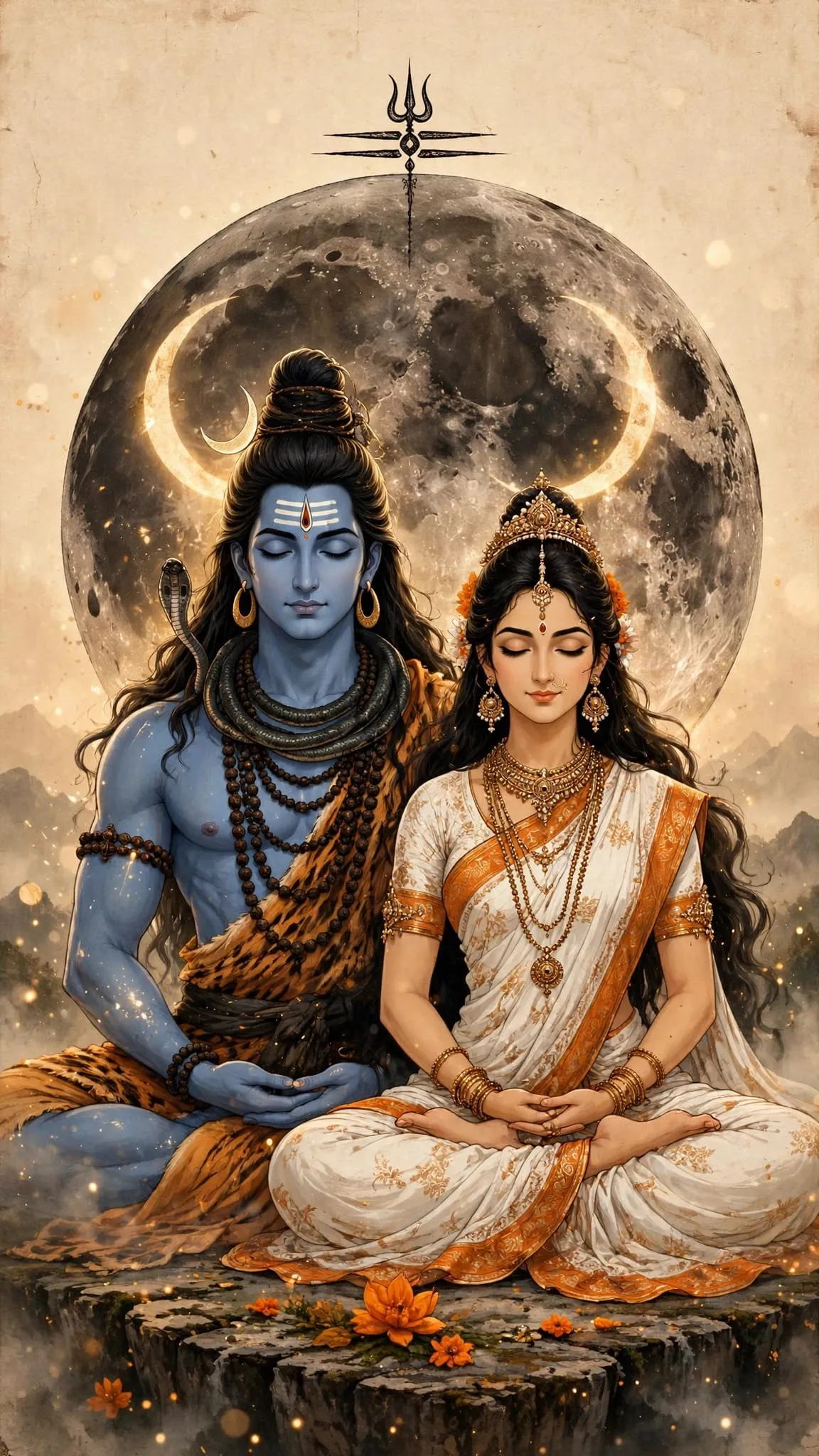 Devotional video wallpaper of Shiv and Parvati