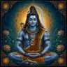 Traditional devotional depiction of Shiva in meditation, with a crescent moon and the Ganga in his matted hair, a serpent around his neck, and Nandi the bull nearby