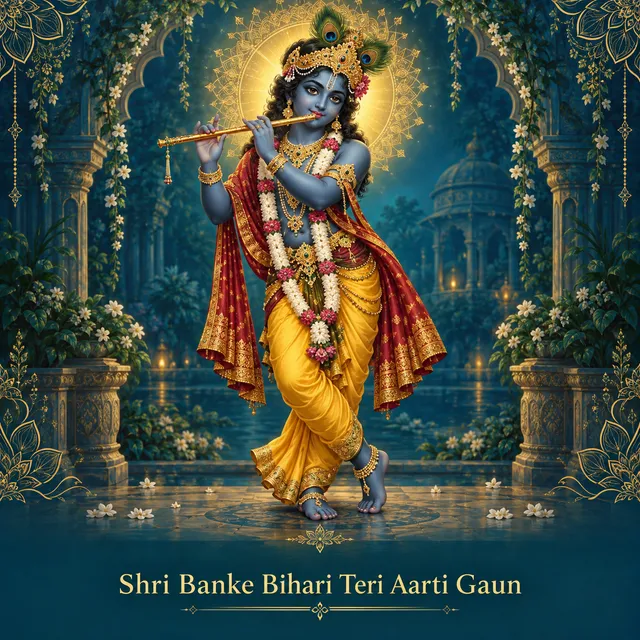 Devotional illustration accompanying Shri Banke Bihari Teri Aarti Gaun