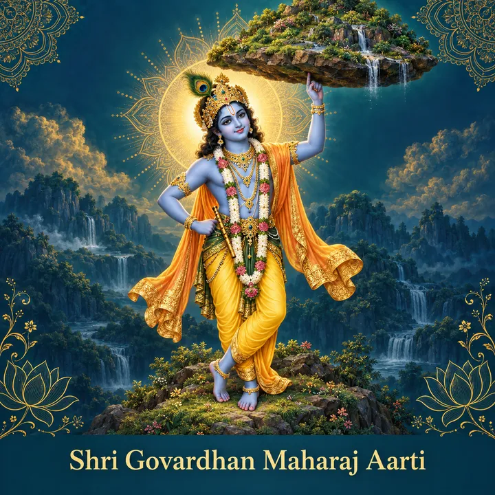 Devotional illustration accompanying Shri Govardhan Maharaj Aarti
