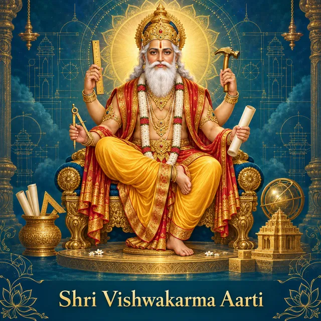 Devotional illustration accompanying Shri Vishwakarma Aarti