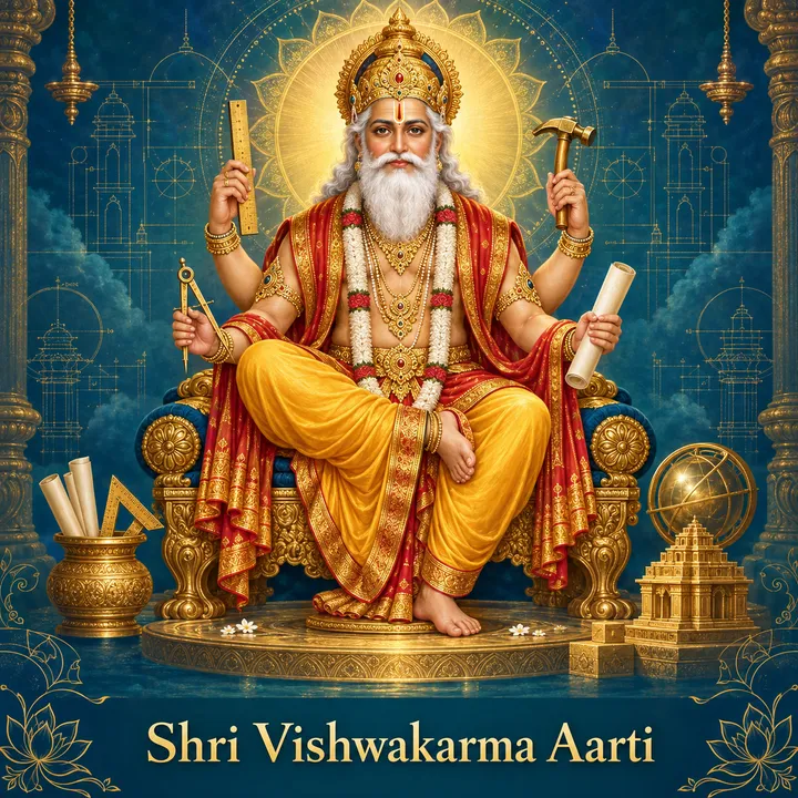 Devotional illustration accompanying Shri Vishwakarma Aarti