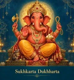 Devotional illustration accompanying Sukhkarta Dukhharta