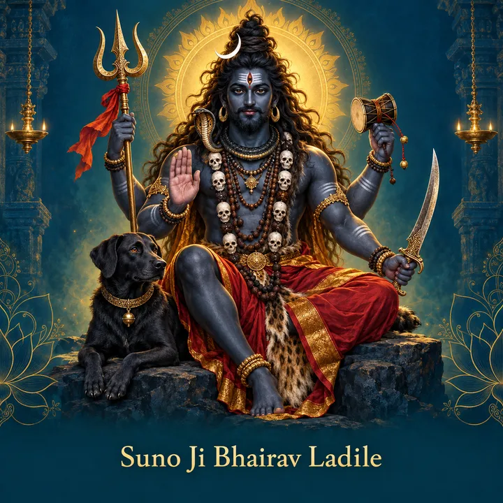 Devotional illustration accompanying Suno Ji Bhairav Ladile