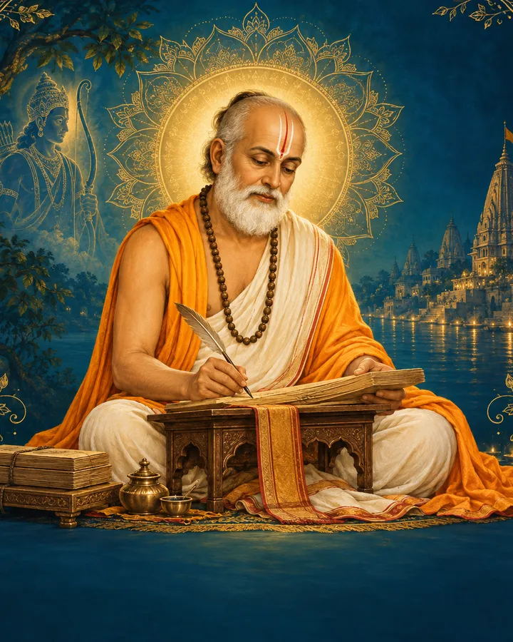 Devotional depiction of Tulsidas