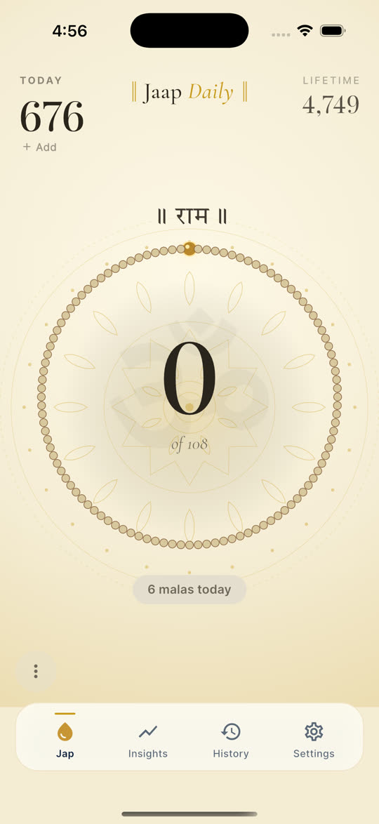 Jaap Daily counter — the 108-bead ring mid-session, counting राम